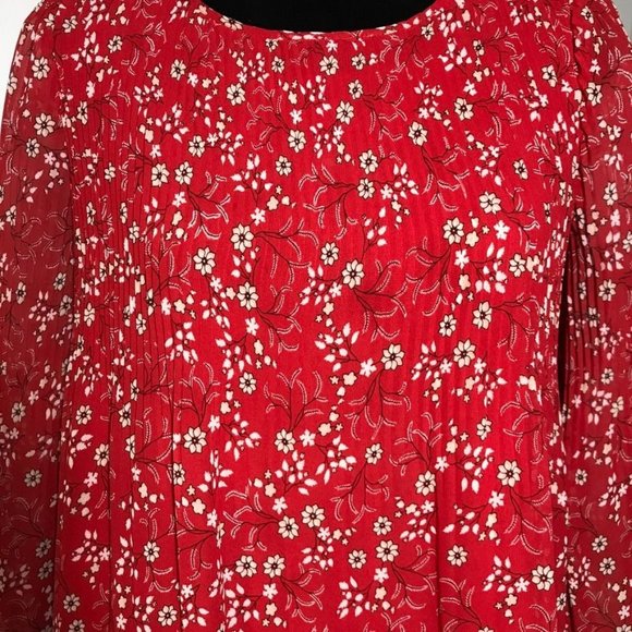 Max Studio Long Sleeve Floral Blouse in Red - Size Medium - Picture 3 of 5